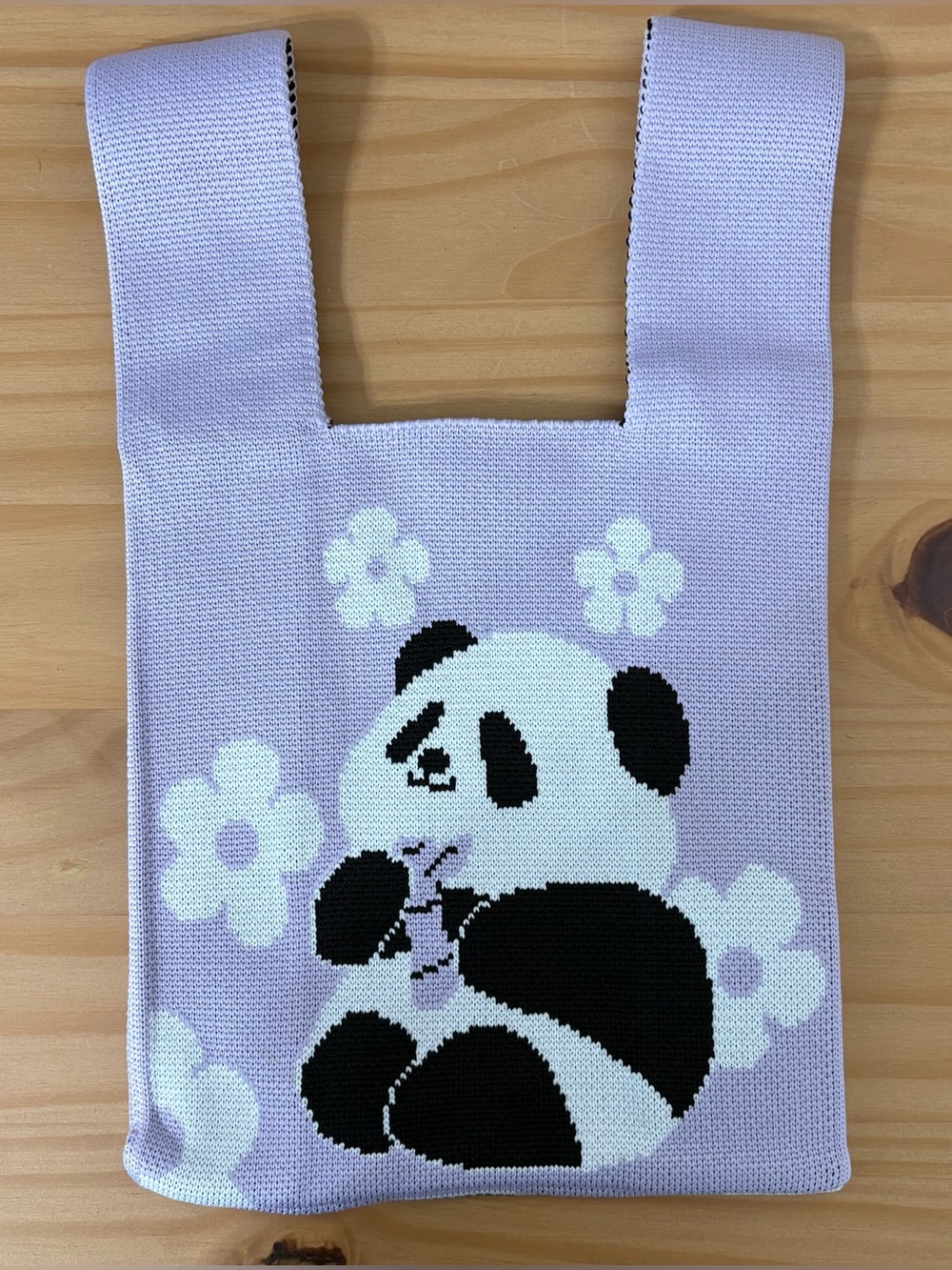 Lavender Panda Knit Tote Bag 20x22 cm